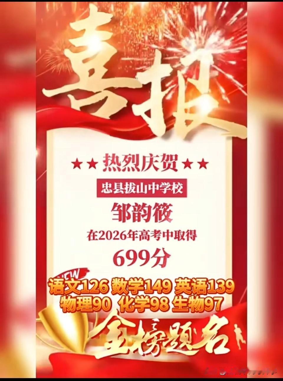 重庆第29名，忠县第1名分都699了，这重庆状元得多少分呀？
