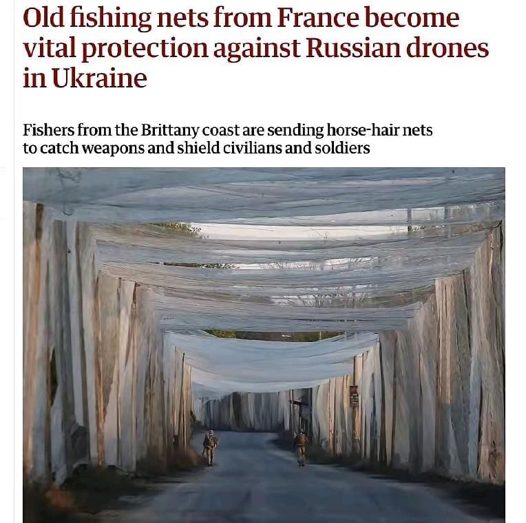 乌克兰用法国援助的废旧渔网防俄军无人机！现在乌克兰前线很多道路的两侧搭建了如照