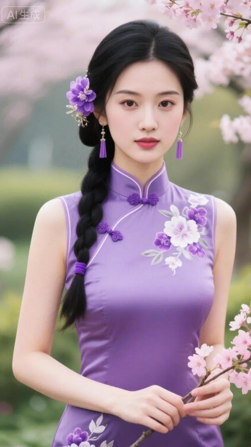 这姑娘穿着花旗袍，好漂亮！