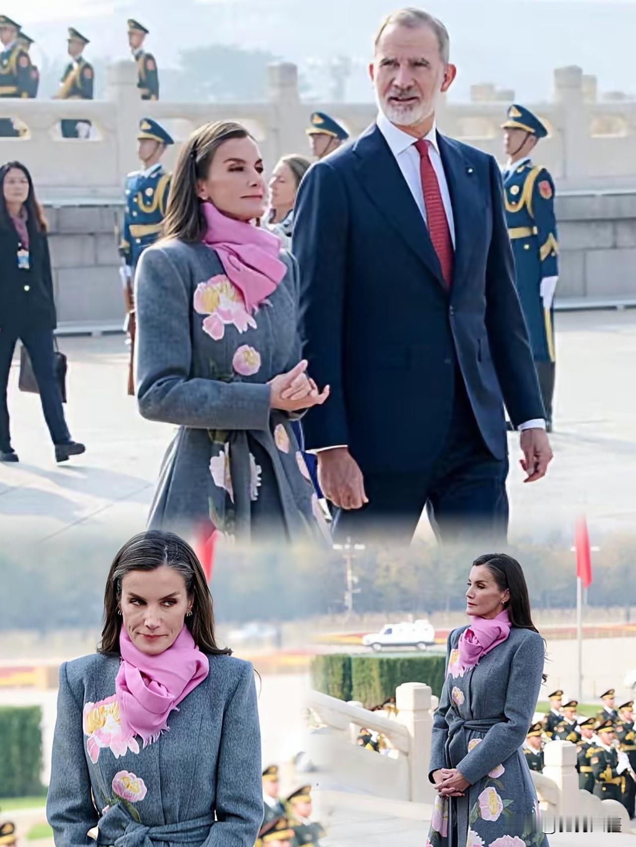 救命！西班牙王后的大花大衣也太翻车了吧！网友：按咱审美真有点土！家人们谁