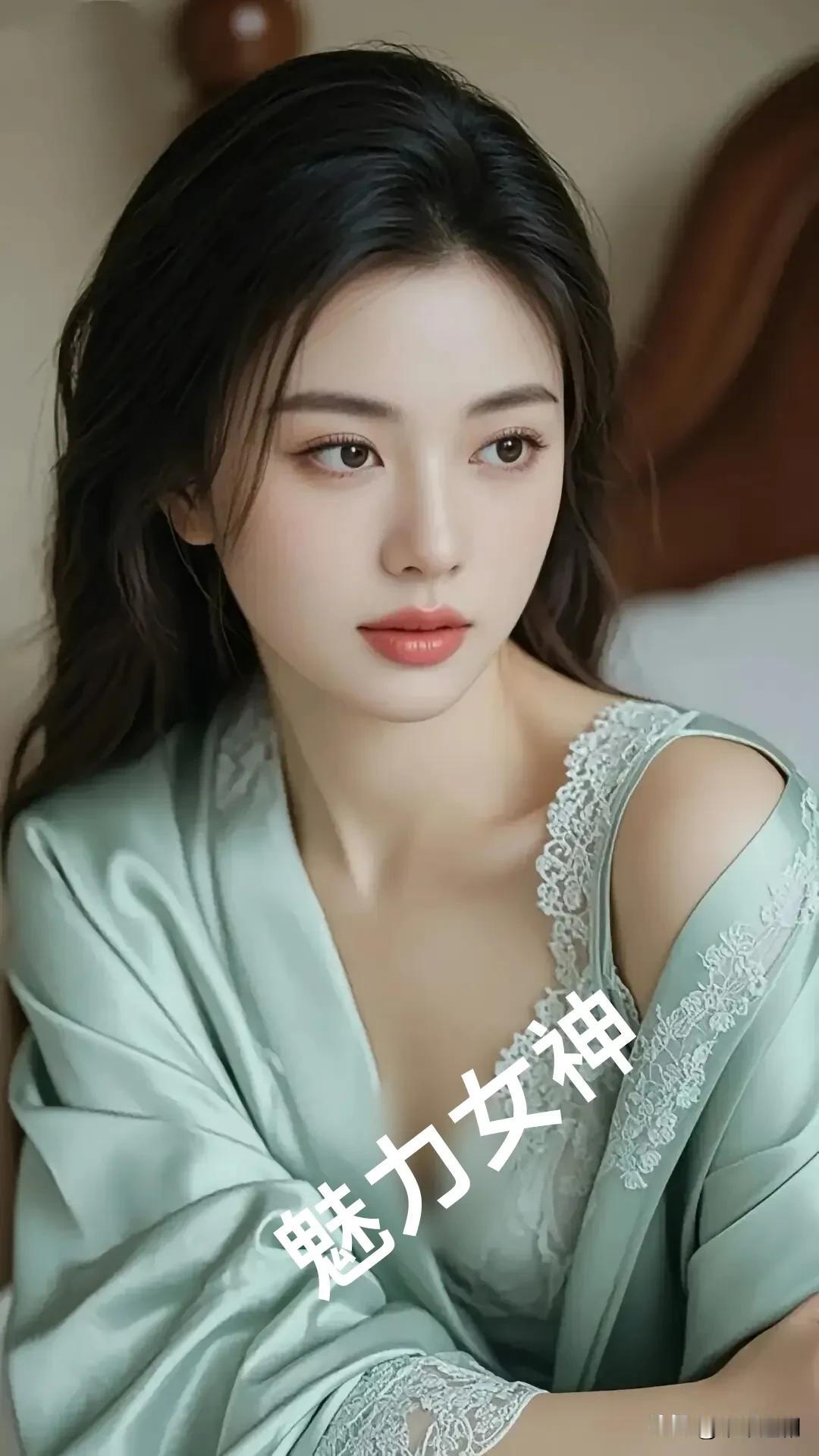 柔纱裹着薄荷调的软，蕾丝边勾着枕边的轻。发丝垂落时，连呼吸都浸着慵懒的柔。温柔