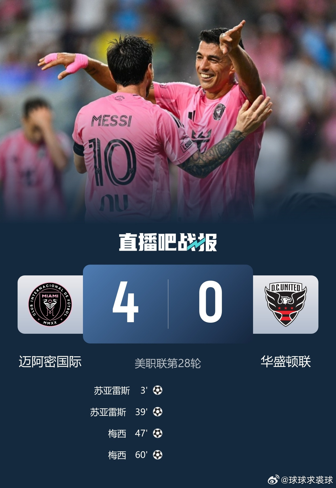 梅西双响+中柱！迈阿密国际4-0华盛顿联结束5轮不胜苏牙2射1传​​​