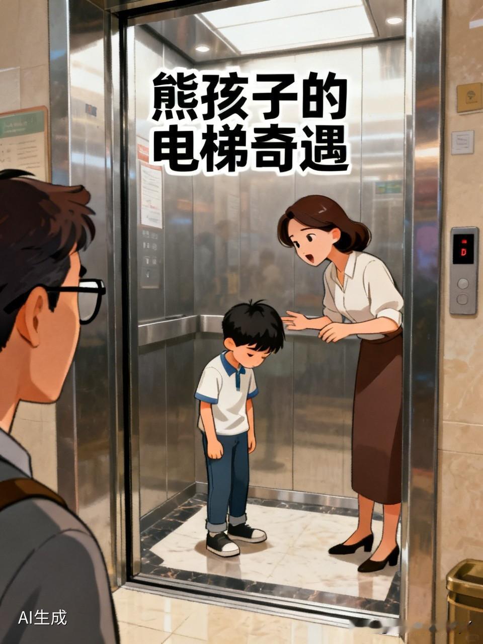 有个小伙，晚上下班回家，刚走进1楼电梯，随后进来一对母子。那熊孩子趁妈妈没注意，