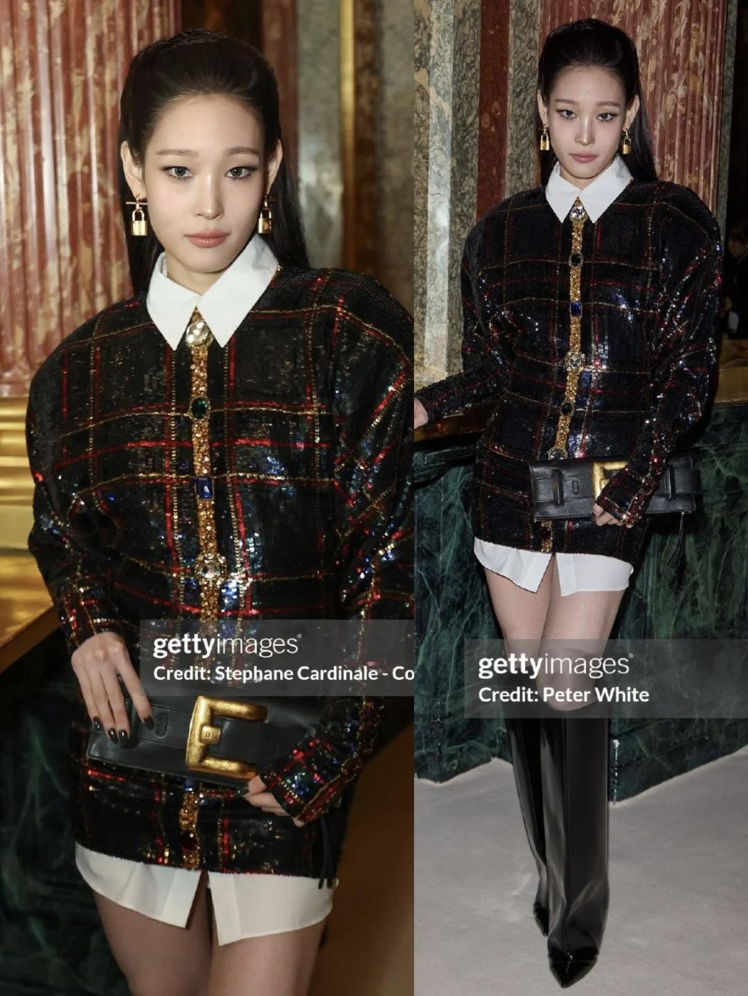 韩国女首富外孙女文徐允去巴黎看了Balmain大秀，她的耳环很特别，是一个锁的模