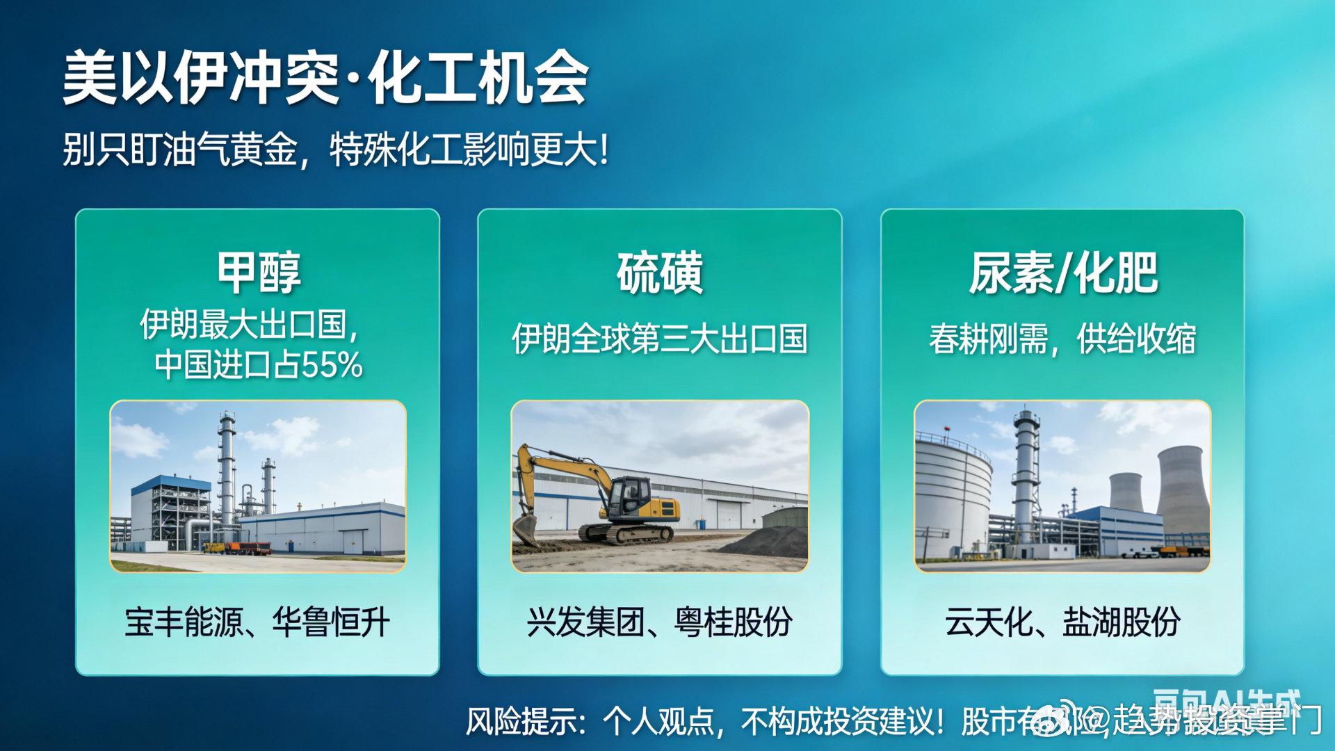 美以伊冲突·化工机会别只盯油气黄金，特殊化工影响更大！-甲醇：伊朗最大出口国，