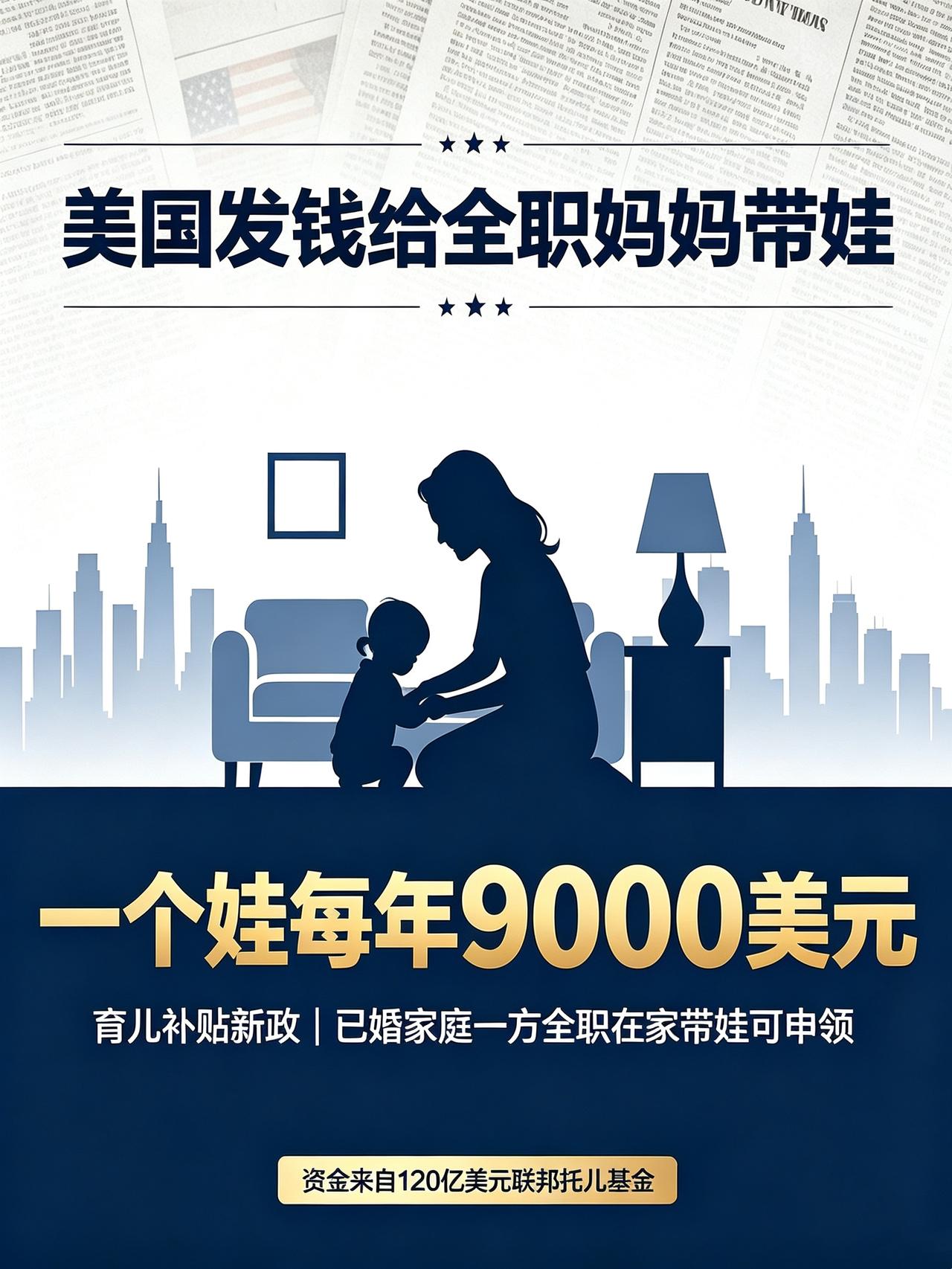 美国正酝酿一项育儿补贴新政：已婚家庭只要一方全职在家带娃，就能申领联邦儿童保育补