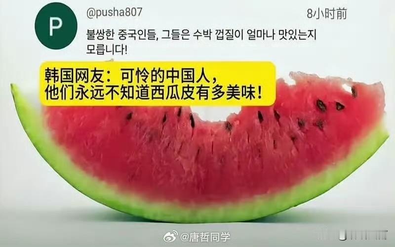 哈哈哈…中国人被韩国嘲笑道：“可怜的中国人，他们永远不知道西瓜皮有多美味！”
