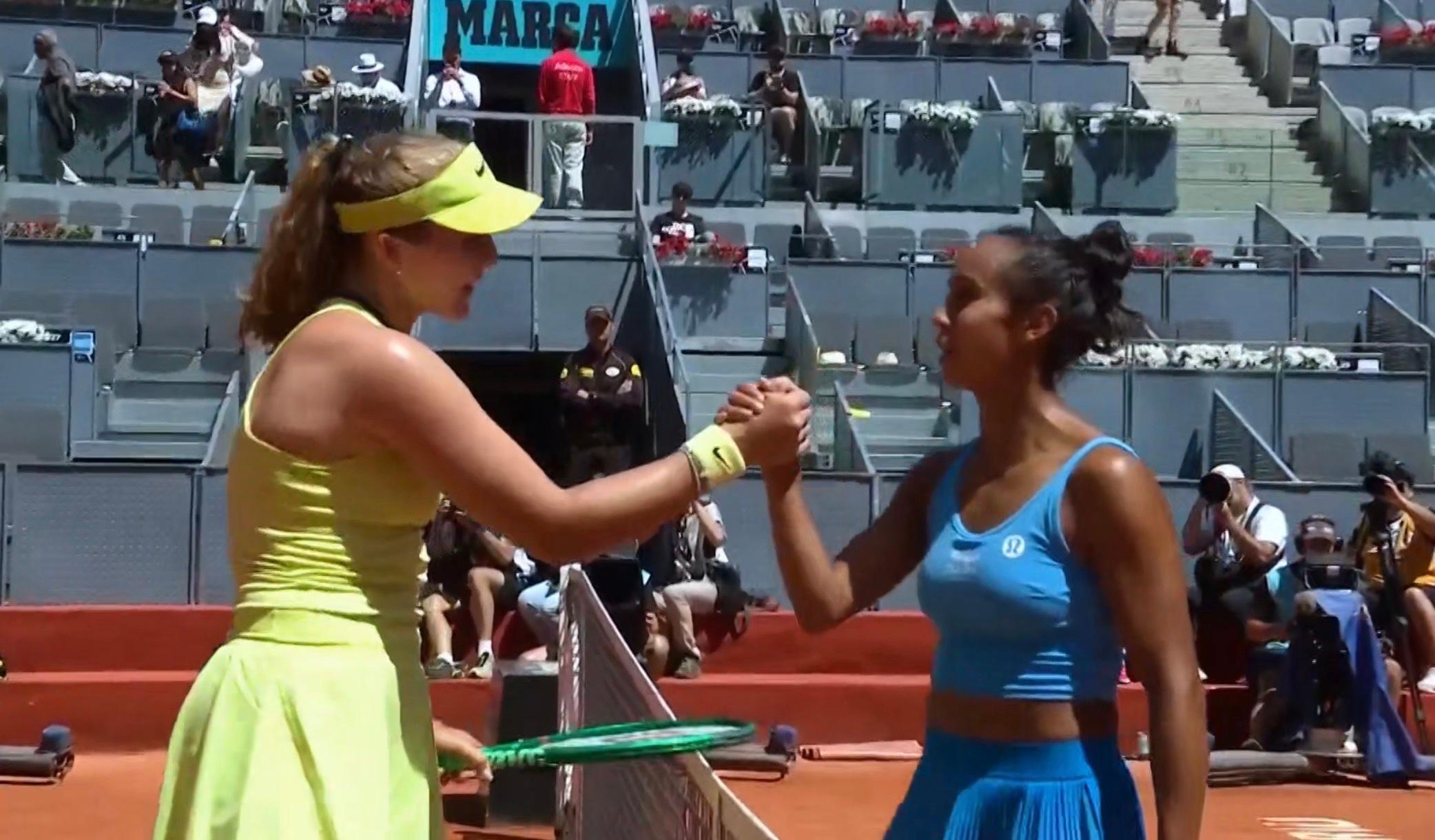 马德里1/4决赛，安德列娃首盘1-4落后逆转，7-6(1)/6-3击败费尔南德斯