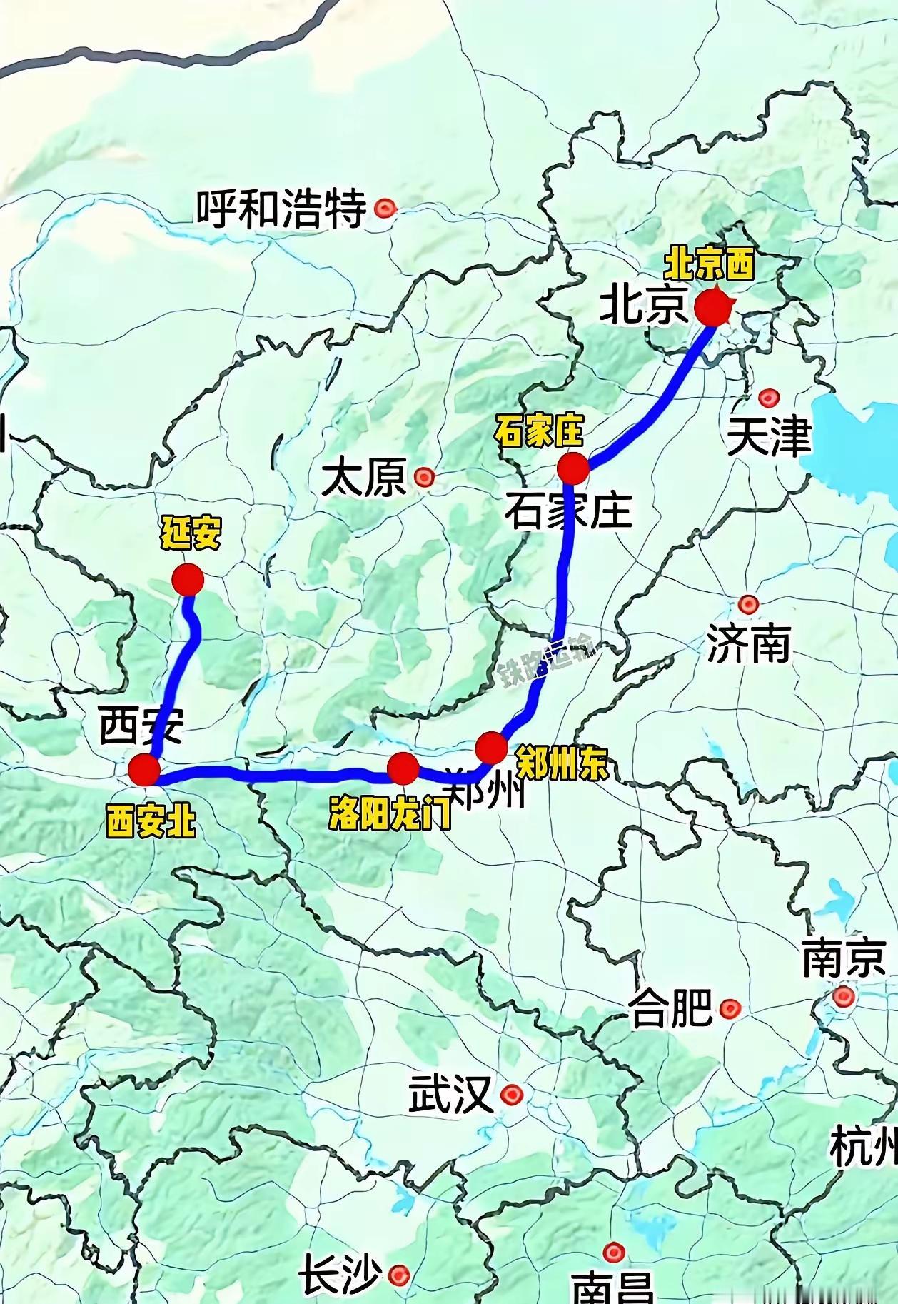 从中国革命的圣地延安到首都北京的高铁运行线路，怎么绕这么大一圈子，费老鼻子劲了。
