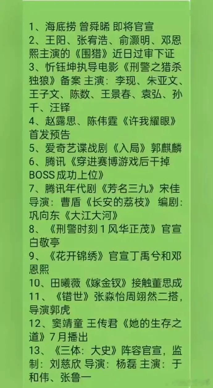 哇哦！影视圈简直太热闹啦，大动作一个接一个，每部都超有看点，真让人难以抉择呀！快