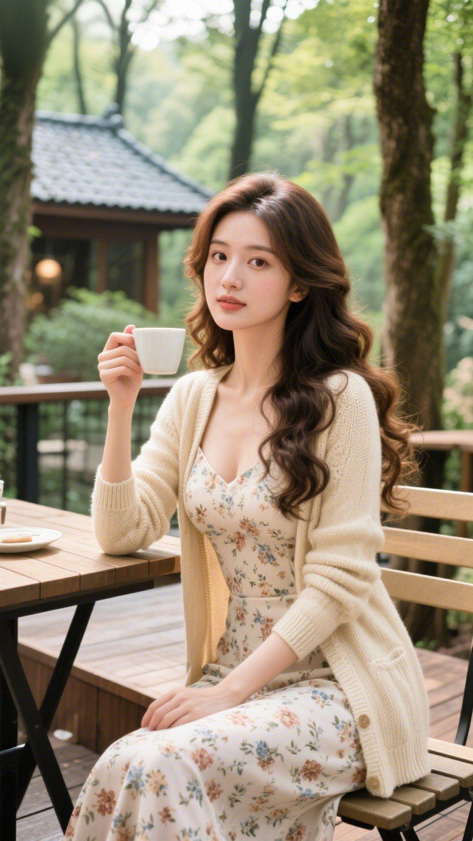 《架边的温静》木质书架浸着暖调的气息，几盆绿植垂着软叶，把光滤得柔和又轻缓