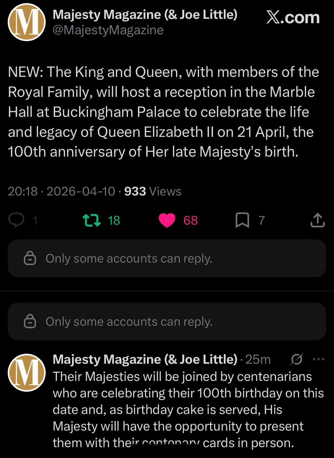 英国王室【预告】2026年4月21日，正值伊丽莎白二世女王诞辰1️⃣0️⃣0