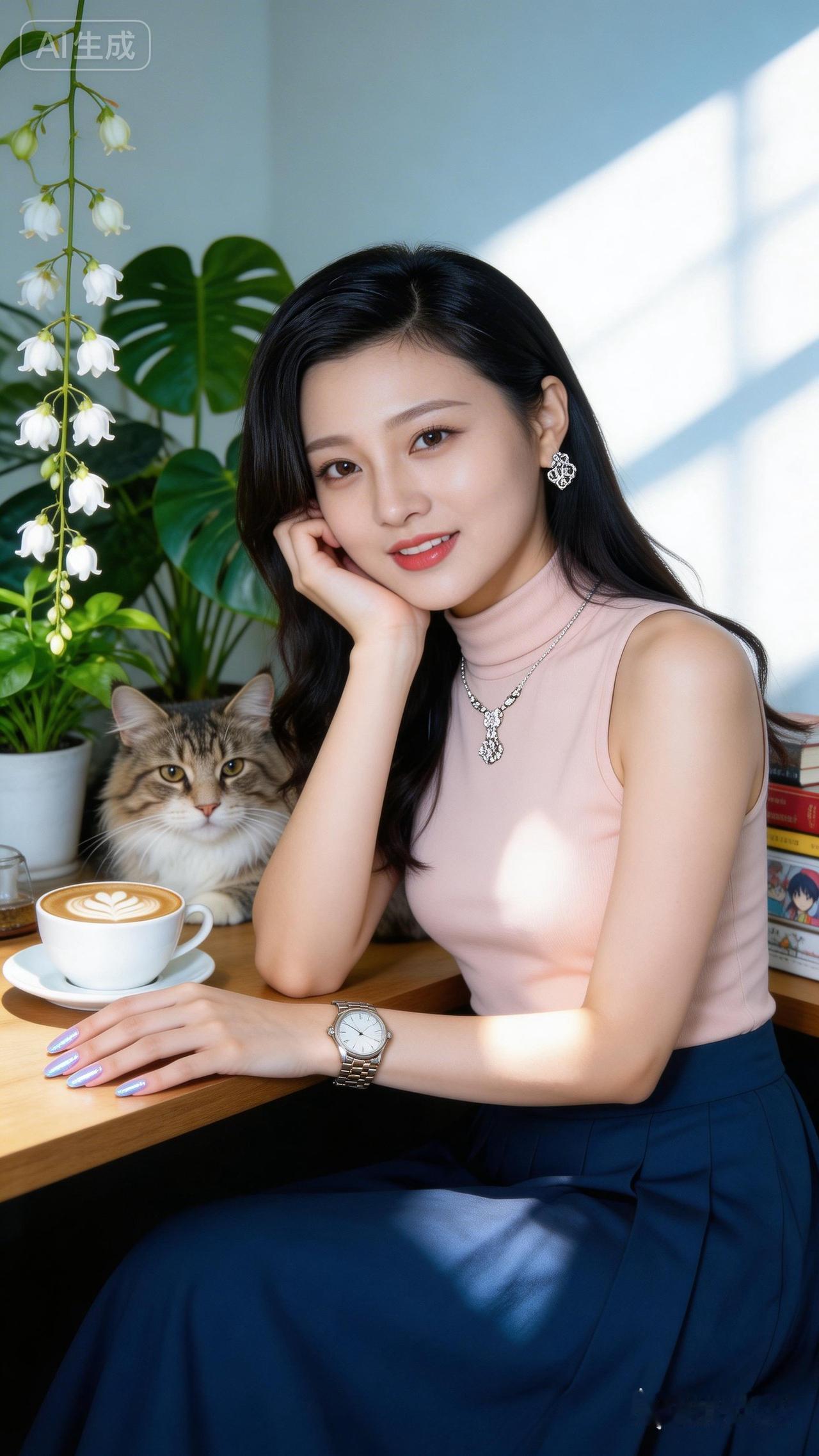 优雅咖啡时光，与猫咪相伴的宁静午后