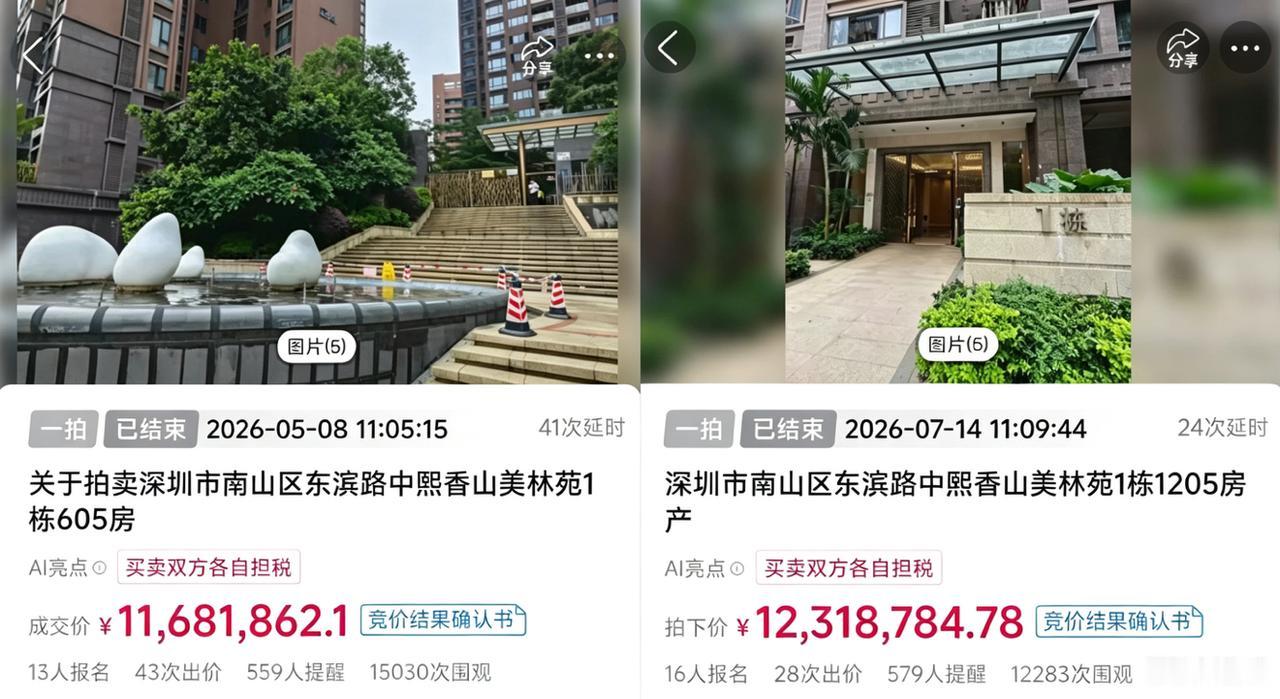 前几天，深圳南山的中熙香山美林苑一套156㎡法拍房，经过16人、28次出价，最终