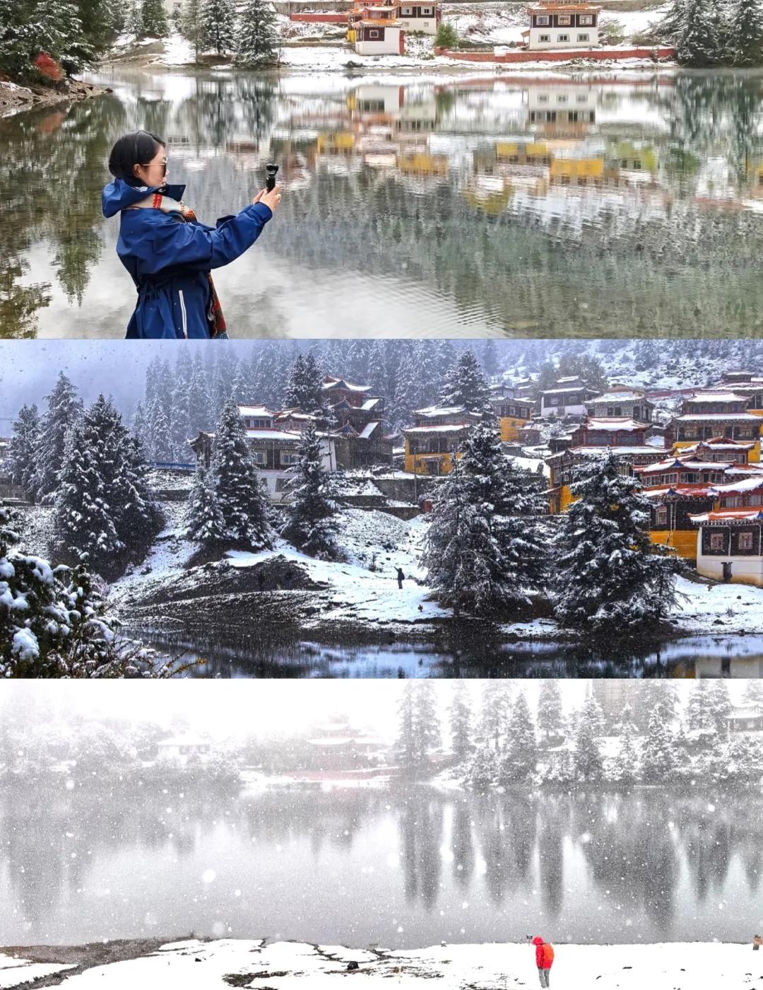 刚开放❗️川西私藏秘境｜措卡湖初雪❄️10.26被称为“人间瑶池”的措卡湖，藏