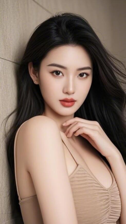 优雅黑发少女，甜美红唇，时尚穿搭，尽显魅力！