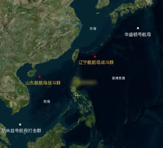中美航母二对二的对峙，不过距离不近！这是5月28日的位置，目前美国在东亚地区的航