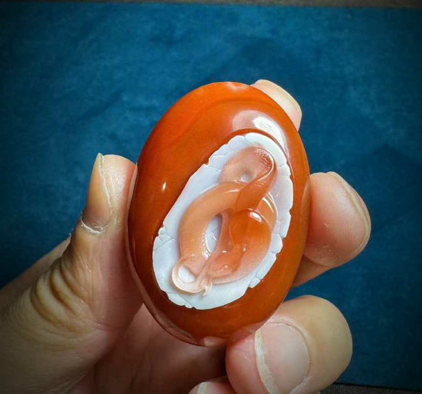 南红俏色灵蛇出壳​
