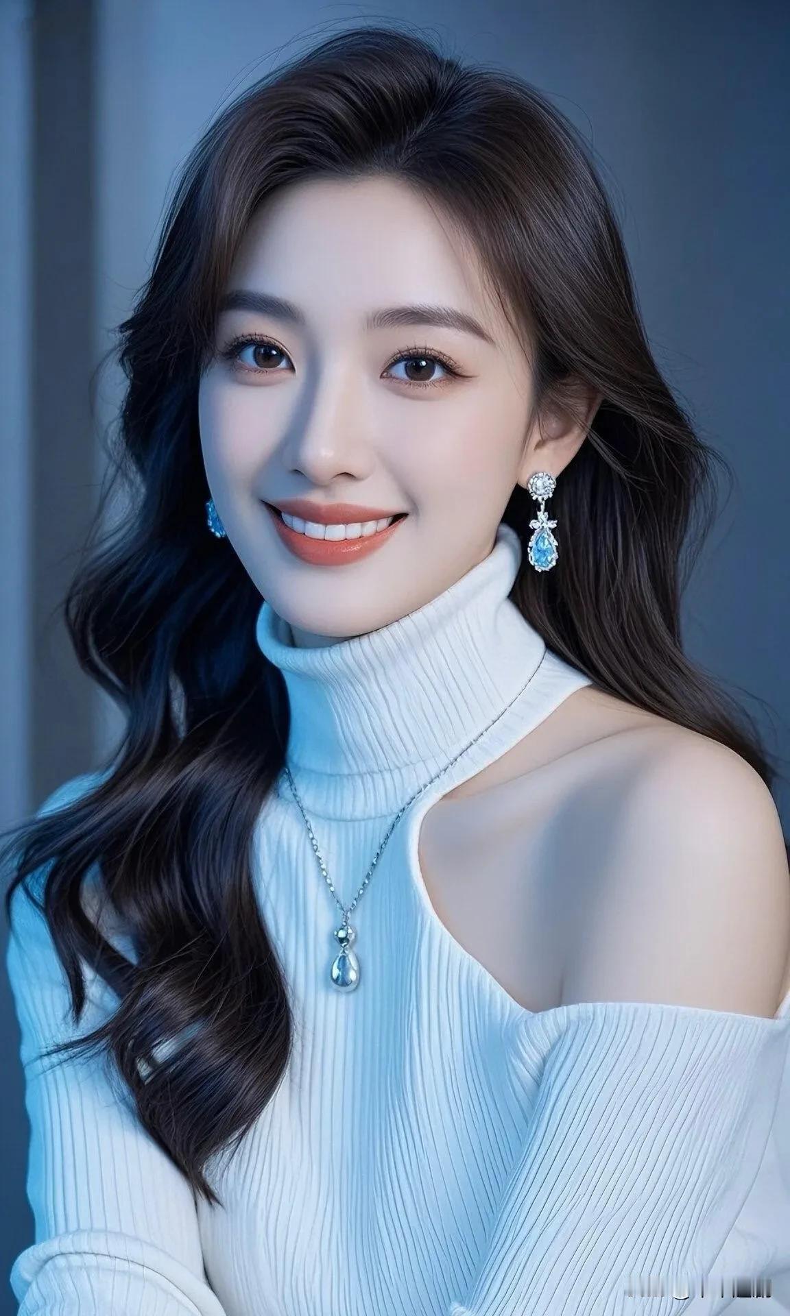 白衫的温柔揉着碎钻的光，笑眼弯起时，连冷调的蓝都成了温柔的底色气质白衬衫温柔