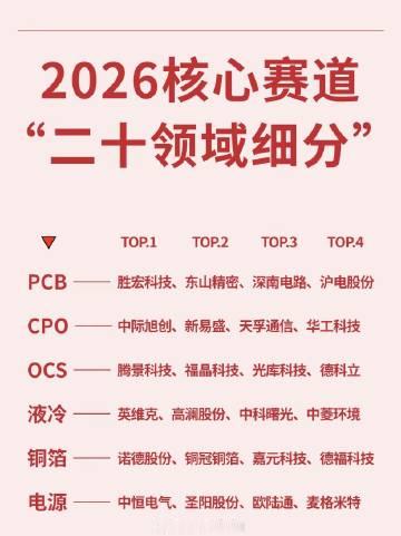2026核心赛道“二十领域细分”