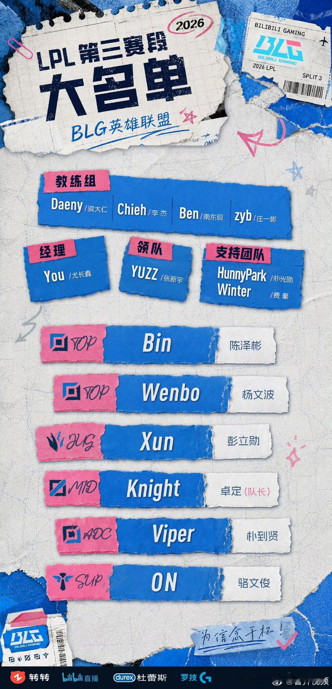 【Bin还在BLG第三赛段大名单上】7月21日，本人发文称自己状态不好，和队伍沟