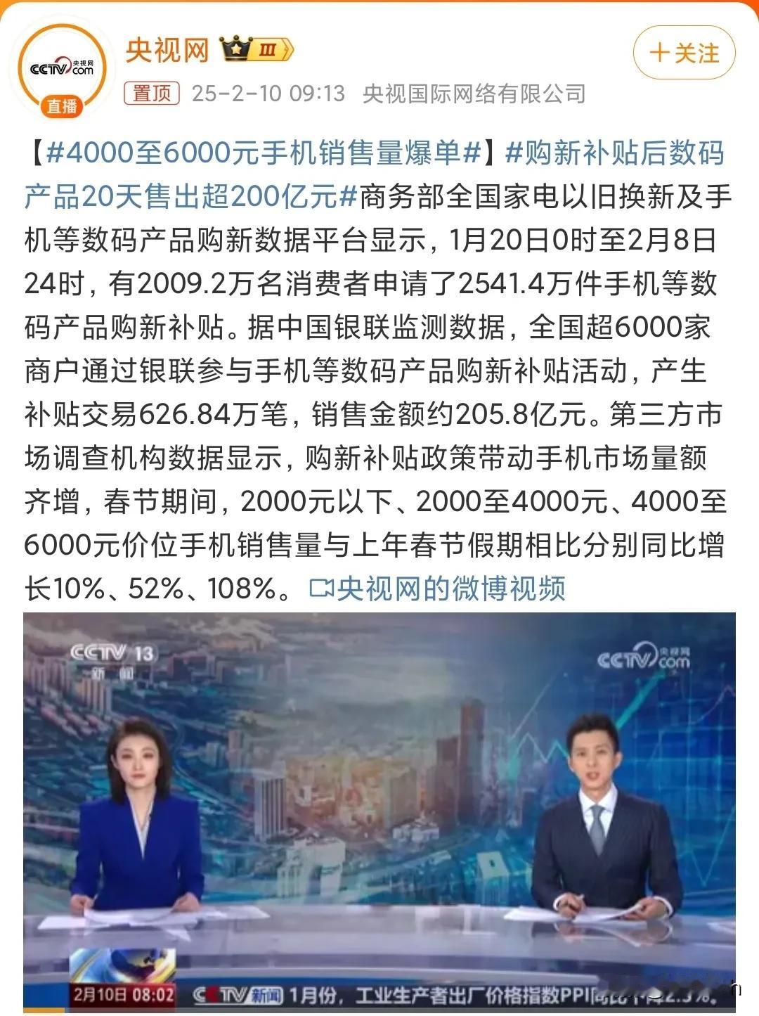 手机国补的效果真出人意料哈。原以为3000-4000元的手机最为受益，毕竟3