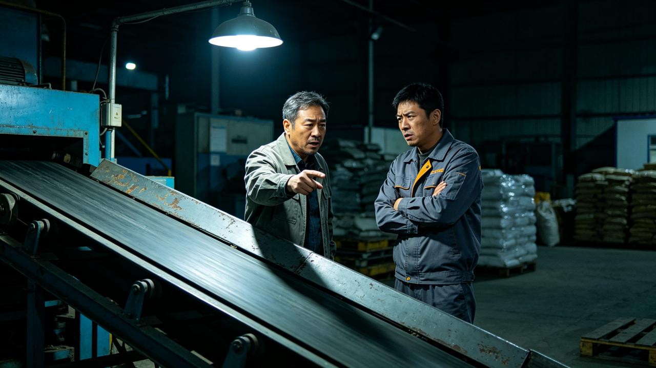 夜班，老周发现传送带异响，坚持要停机检修。班长不同意：“还有两小时交货，你负责？