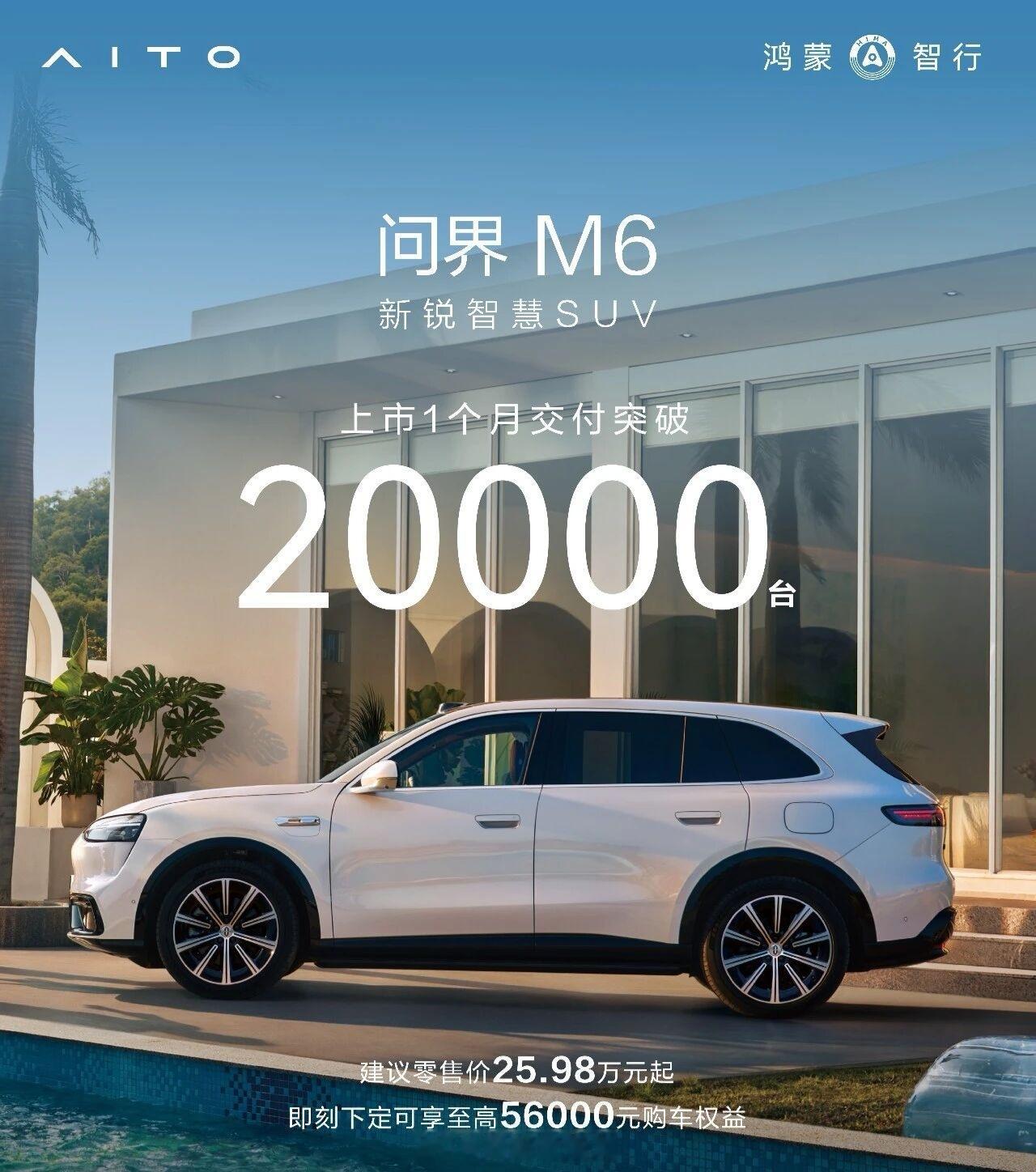 问界m6上市一个月累计交付突破20000台，这个成绩很OK鸿蒙智行智慧出行体验