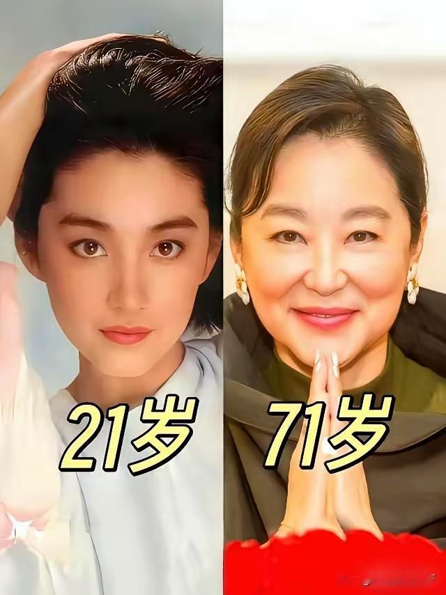 21岁的林青霞与71岁的林青霞两张对比照。21岁的林青霞，正是鲜妍明媚的好年华