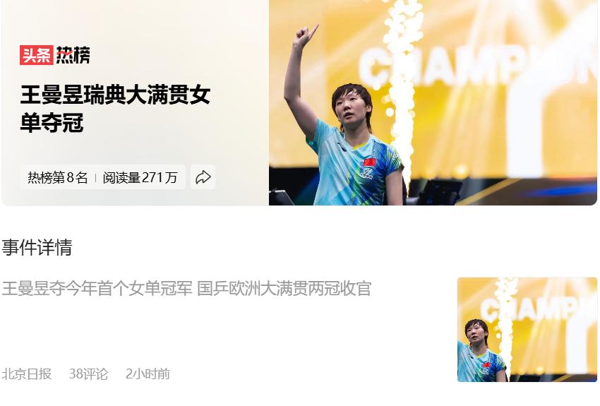 恭喜王曼昱瑞典大满贯女单夺冠！随着王曼昱夺冠，国际乒联的积分也发生了变化：孙