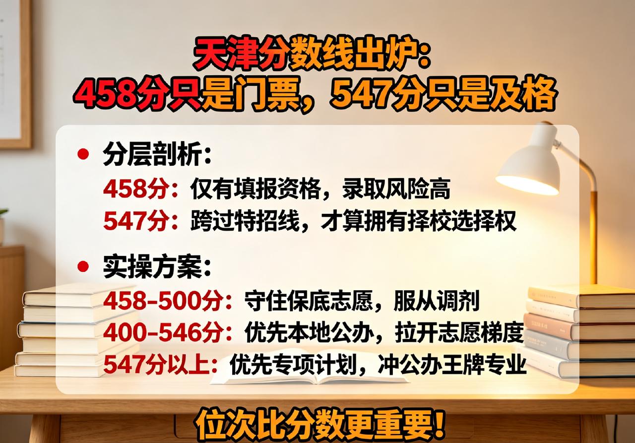 天津分数线出炉：458分只是门票，547分才算及格2026年天津高考