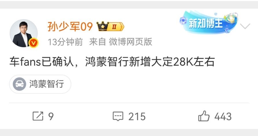 鸿蒙智行新增大定28000，其中2万以上来源于问界M9。[滑稽笑]再加上4月份