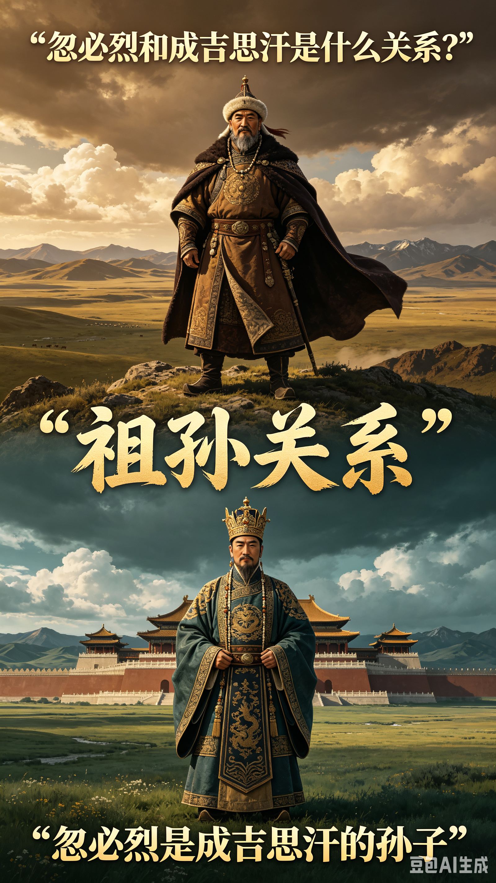 忽必烈和成吉思汗是什么关系?忽必烈是成吉思汗的孙子。成吉思汗（铁木真）的第四子是拖雷，忽必烈就是拖雷