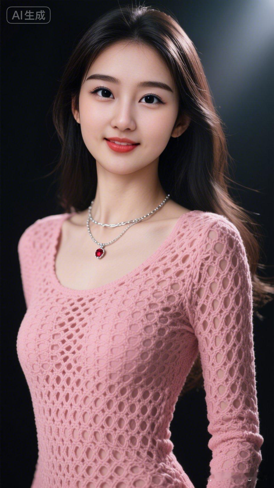 温柔粉毛衣搭配精致项链，甜美少女风！💖✨