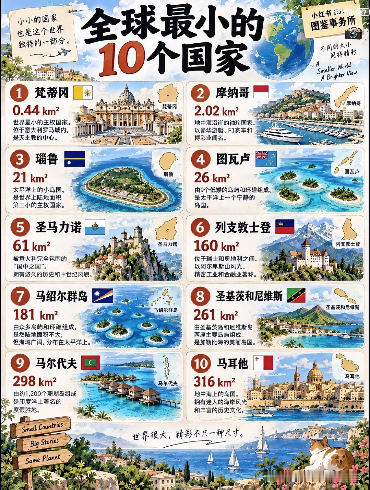 全球最小的十个国家。有的甚至还没有我们的一个村子大！全球最小国家
