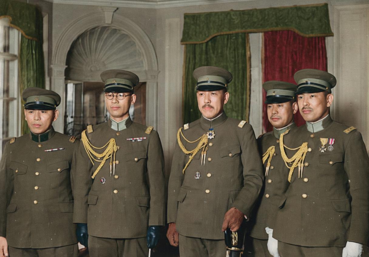 1934年，上海，日本参谋本部的两名“中国通”——左二影佐祯昭、左三矶谷廉介，在