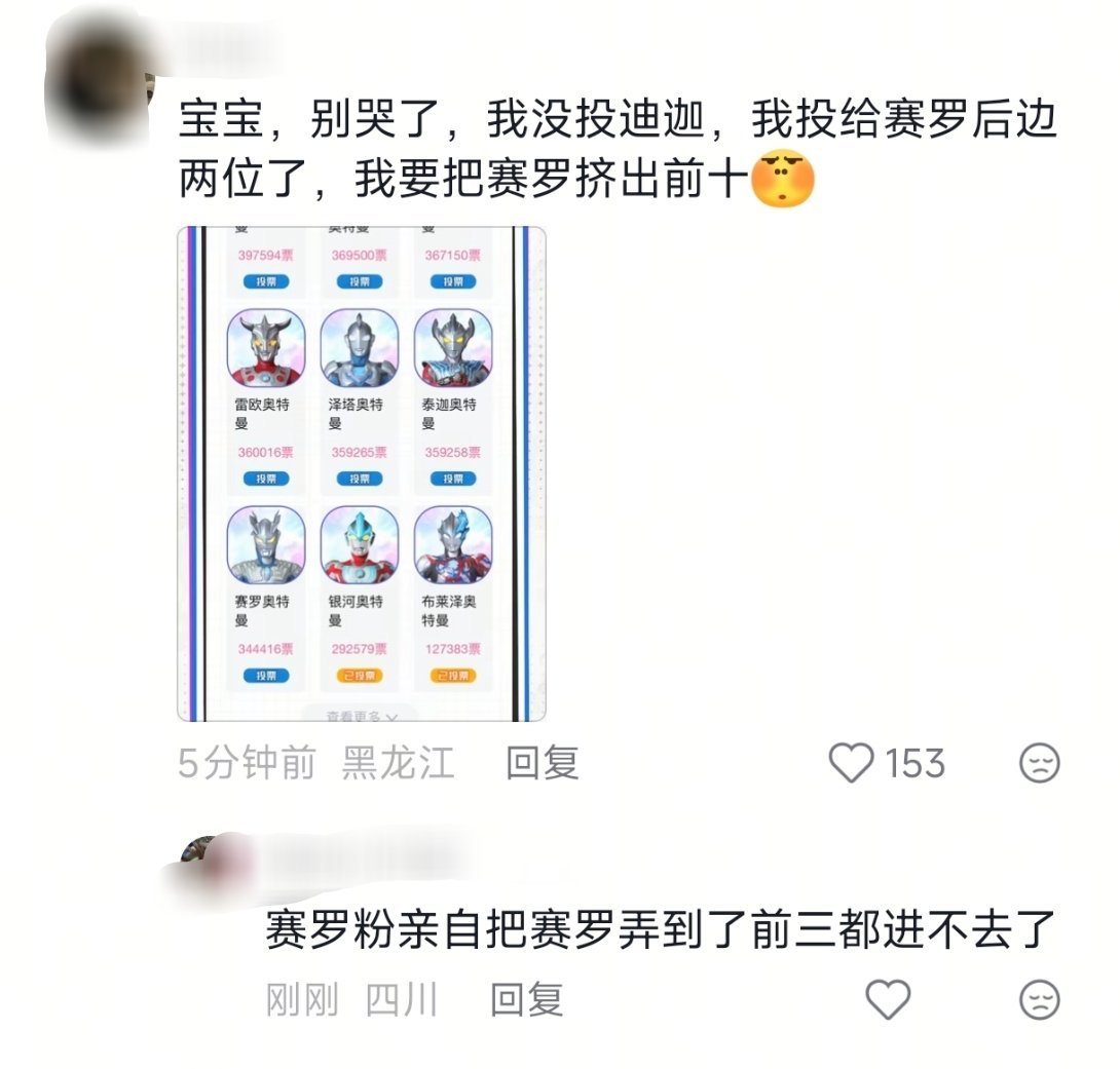 奥特曼投票这个事情逐渐往诡异的方向发展了，本来还在心疼迪迦被圈内攻击，现在突然有