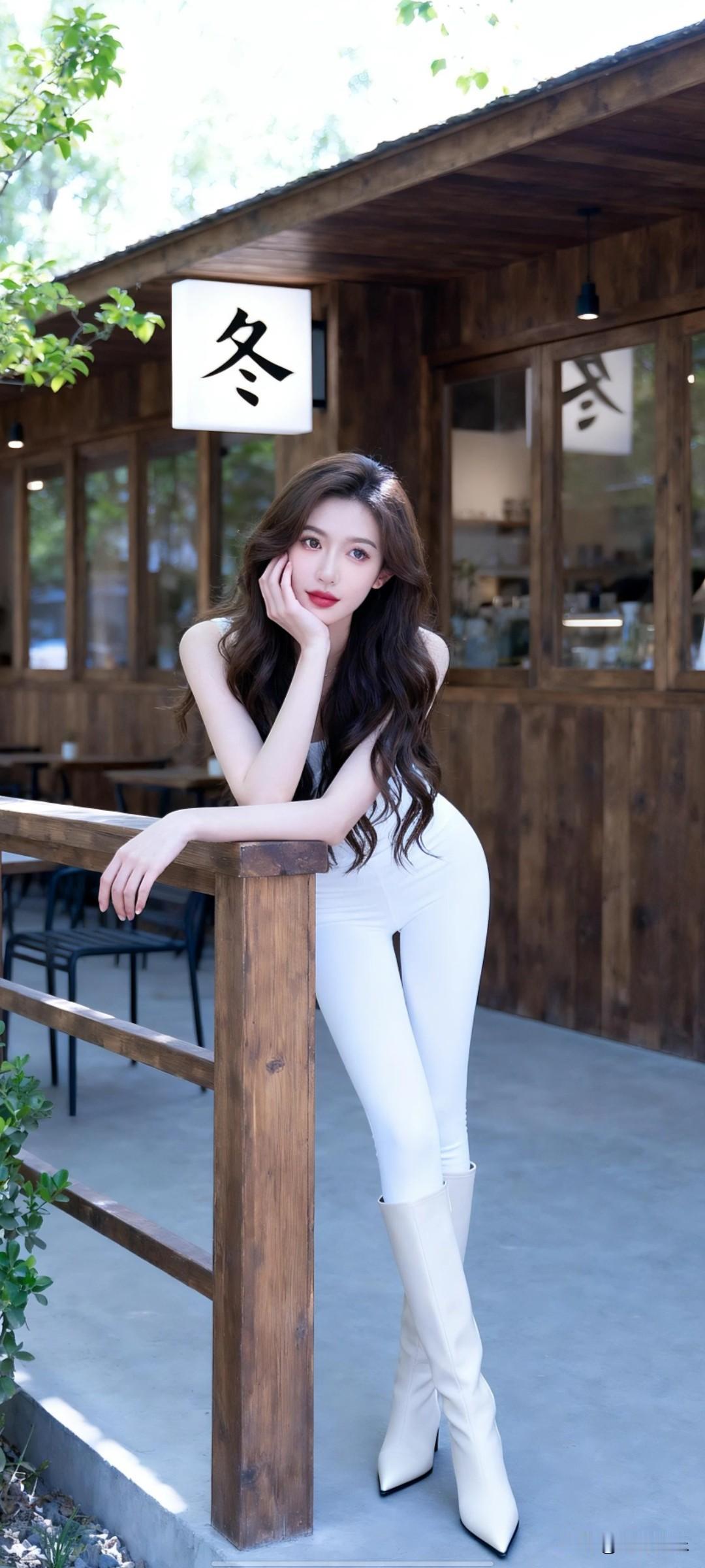 冬日暖阳下，佳人倚栏思。