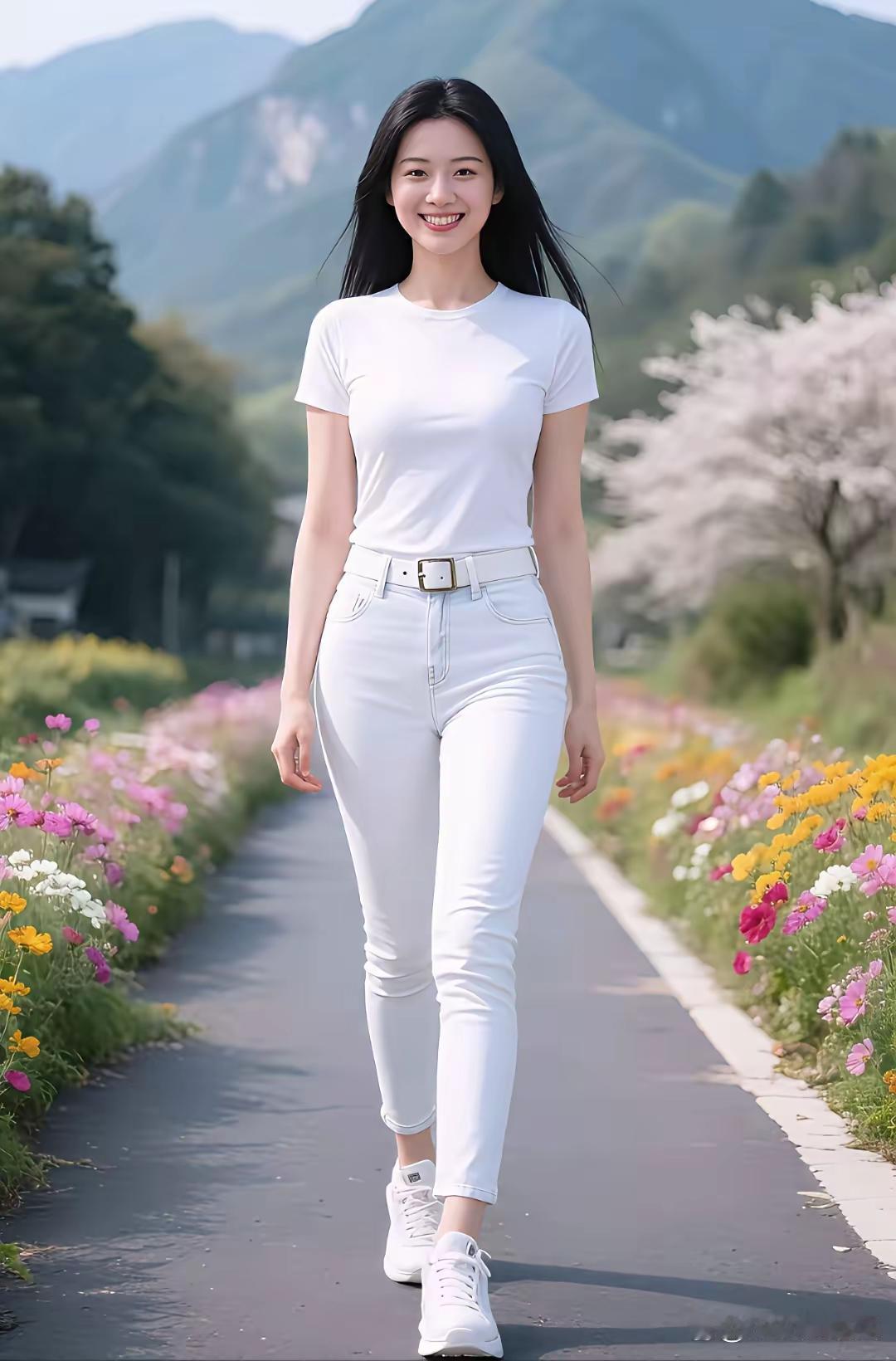 春日漫步，花海中的清新穿搭