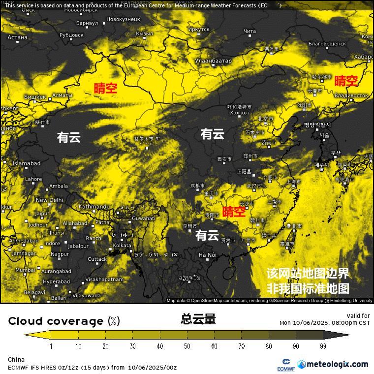 中秋从今晚云量预报看，乌鲁木齐、拉萨、重庆、武汉、合肥、南京、上海、杭州、宁波