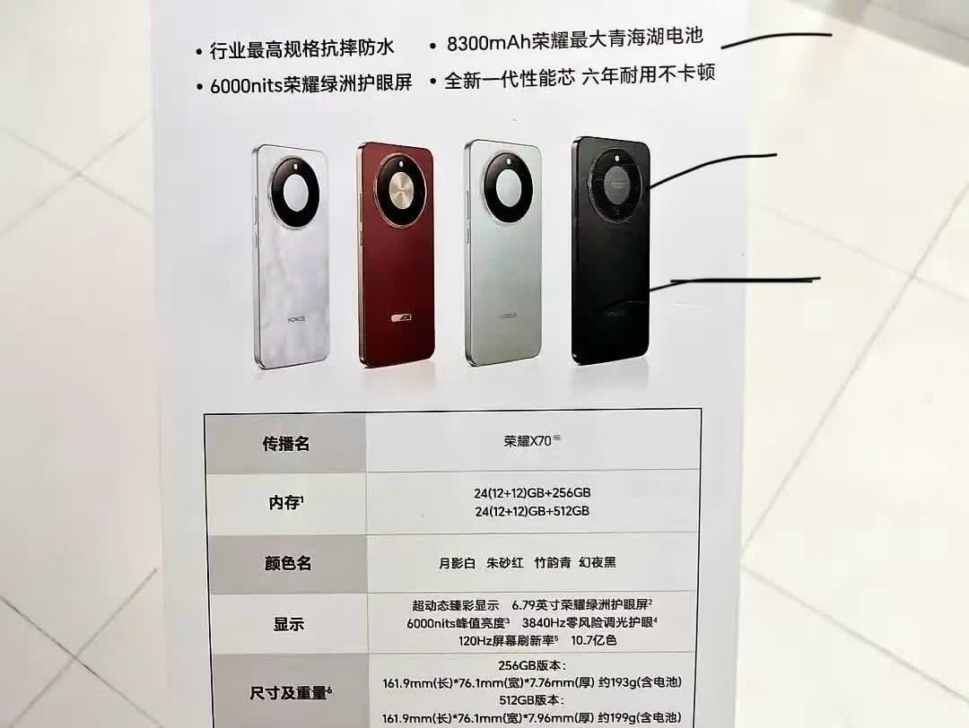 荣耀X70即将于7月15日发布，外观参数已提前曝光，颜值（极窄边框单挖孔屏）和续