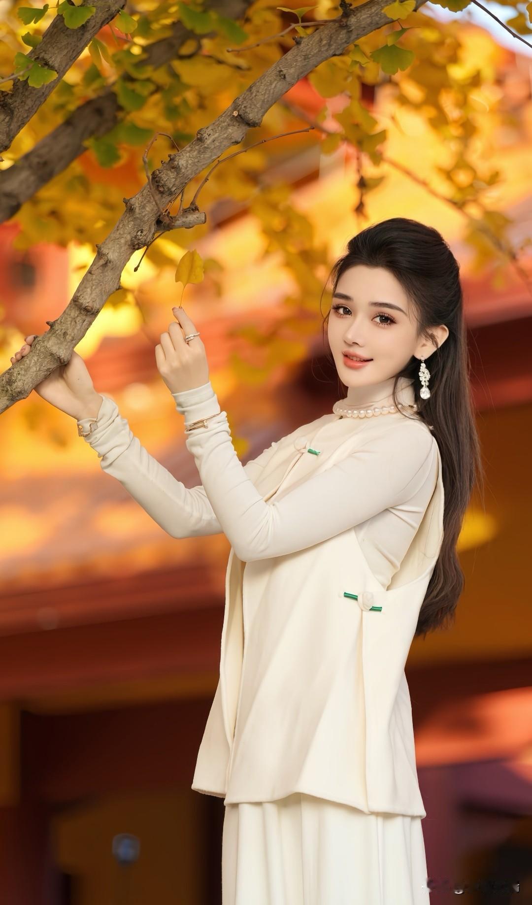 秋日暖阳下，古寺庙里，虔诚优雅女子，尽显温柔与美丽。