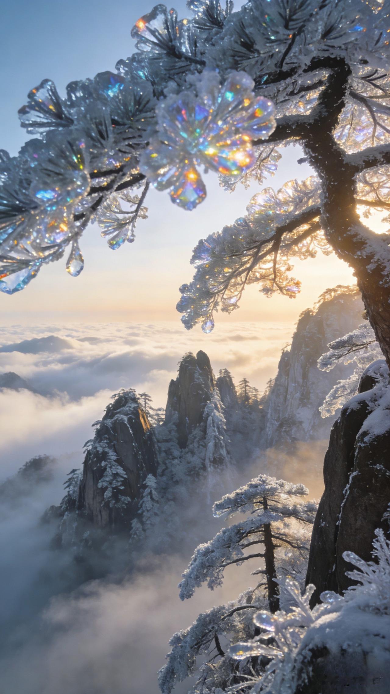 黄山雾凇：冬日限定的冰雪仙境岁末冬深，黄山迎来雾凇封神时刻！一夜寒风起，千