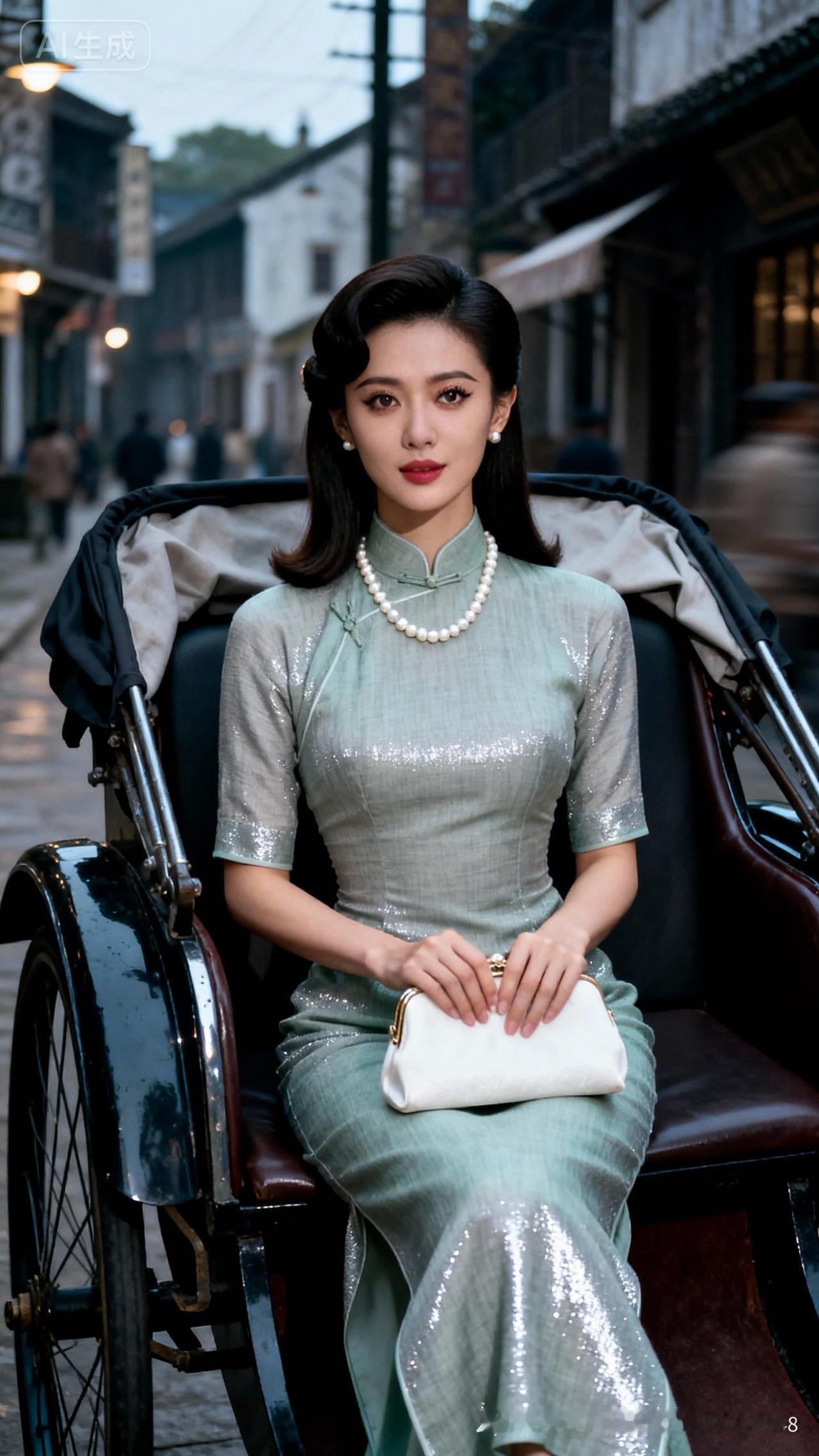 复古街景下的优雅旗袍美人，韵味十足！