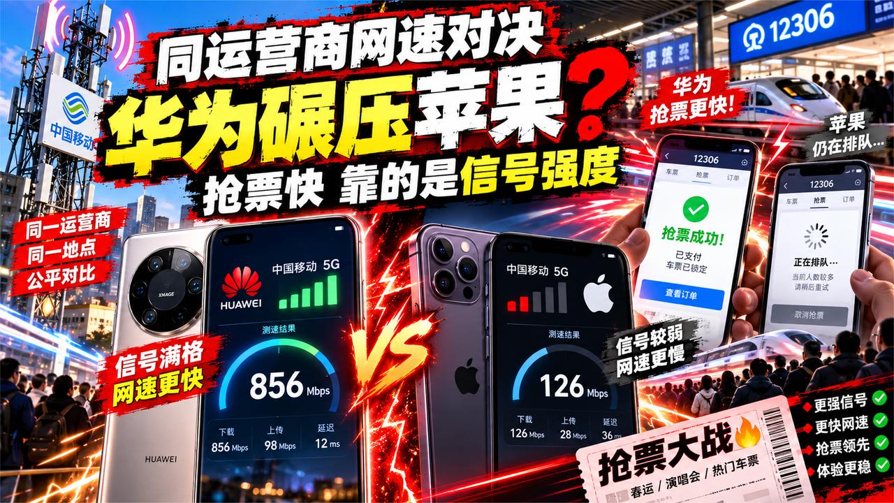 同运营商下华为网速碾压苹果，抢票快靠的其实是信号强度