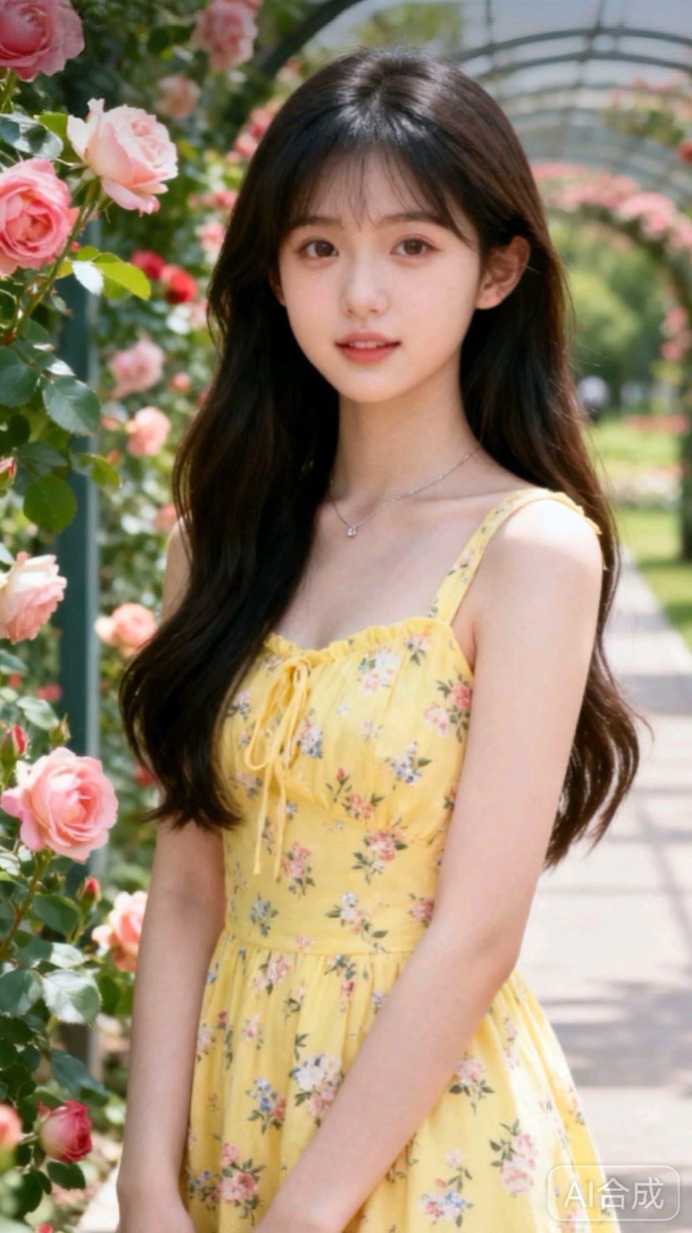 花径美人行，芳姿映日红。