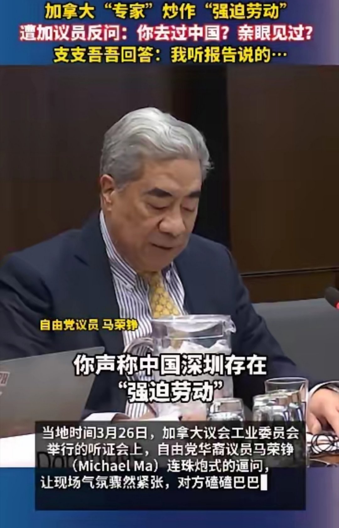 加拿大“专家”炒作“强迫劳动”，遭加议员反问：你去过中国？亲眼见过？支支吾吾回答