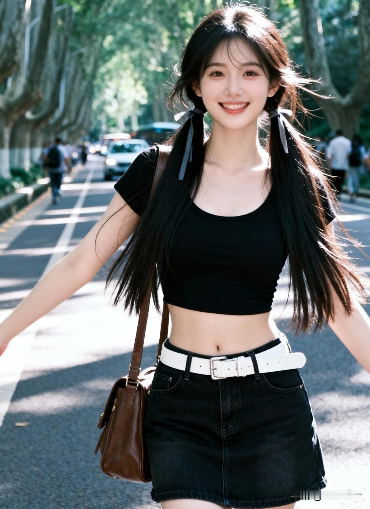 绿树阴中行，笑语逐风轻。