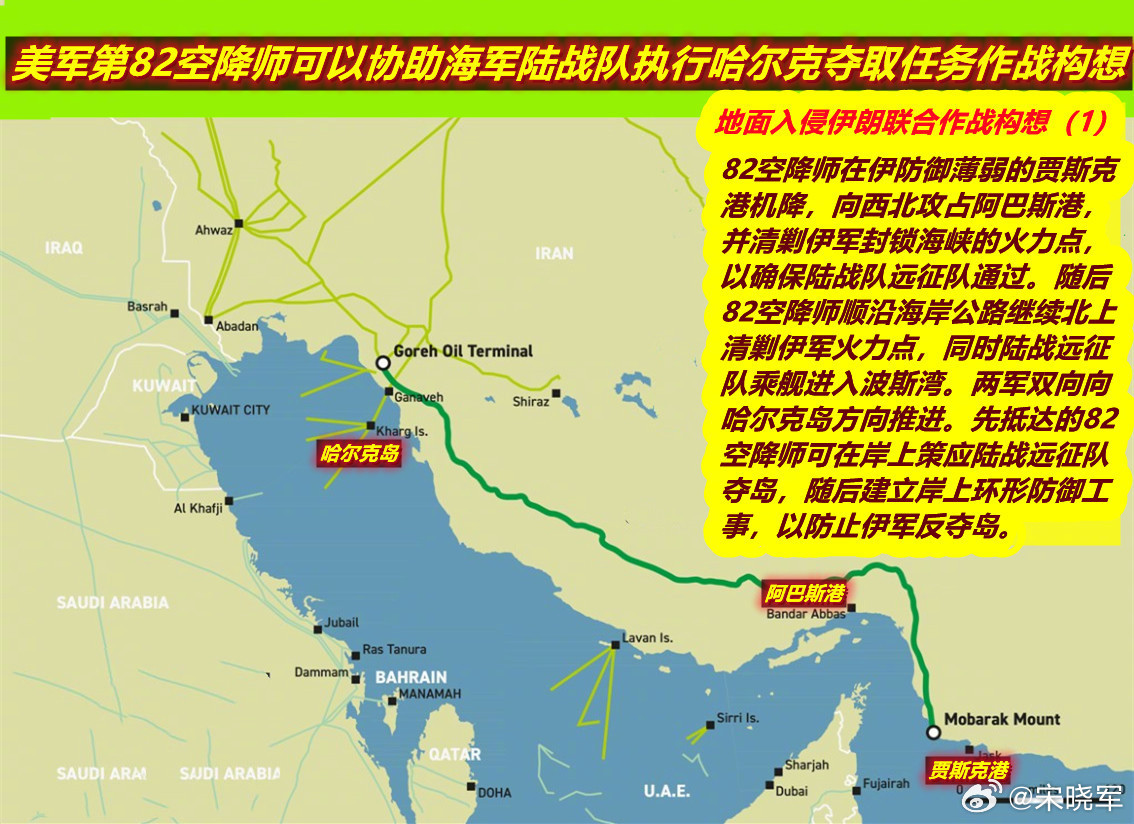 把美地面部队媒攻占哈尔克岛的设想简单做了图示。如果真要成了，那就是川普和海排长梦