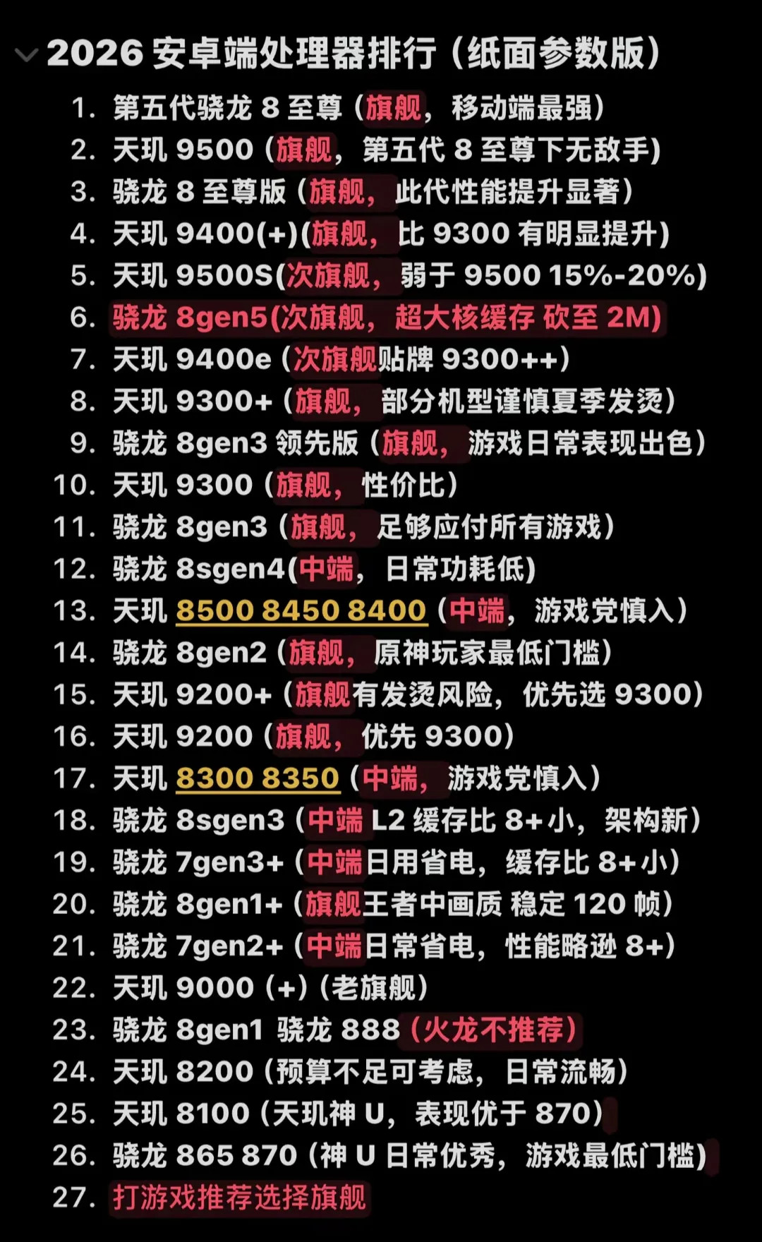 26年处理器推荐：不打游戏的话其实天玑8400都够用了，而且该处理器性价比很高，